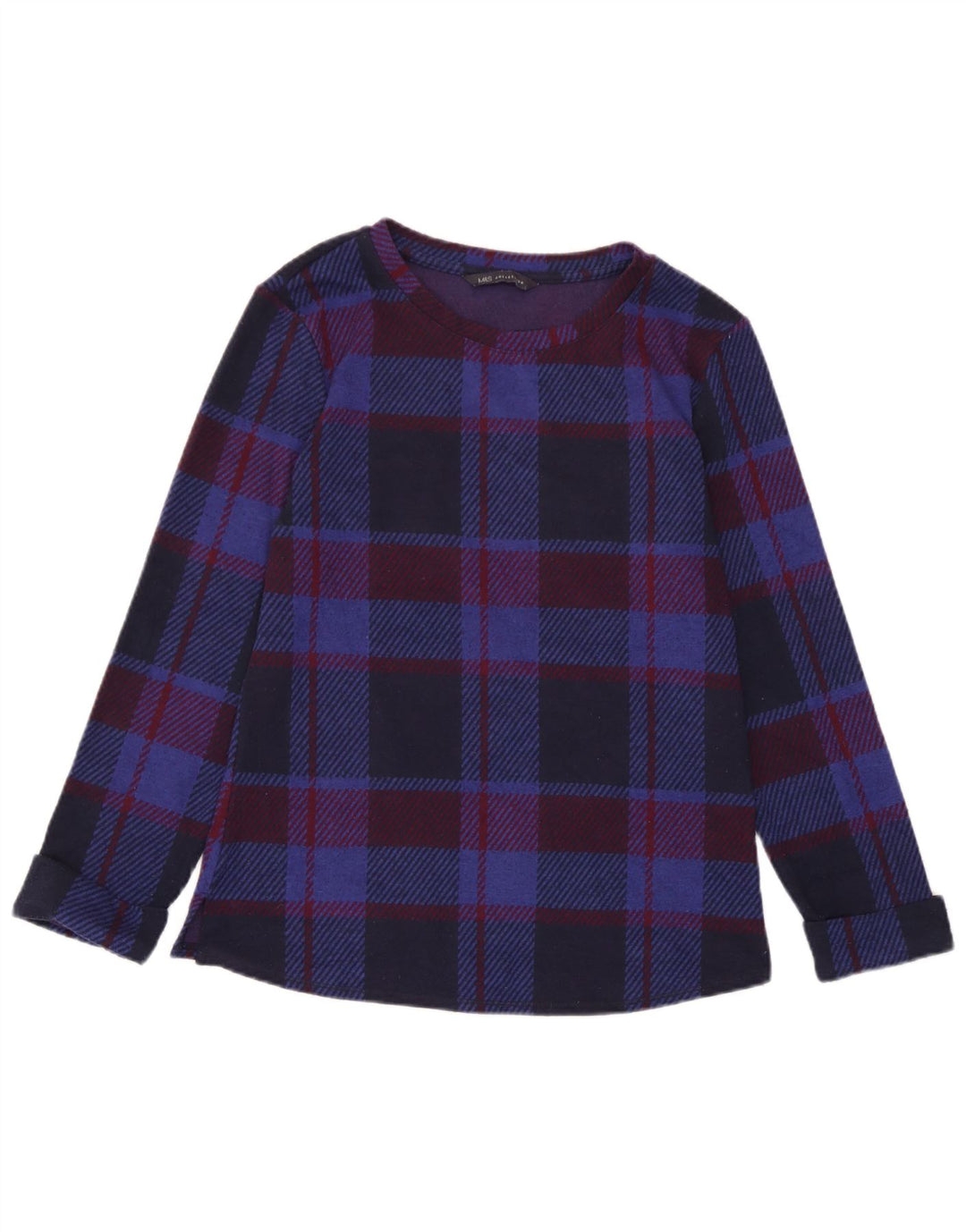 Marks & Spencer Haut à manches longues pour femme UK 6 XS Bleu marine à carreaux Polyester