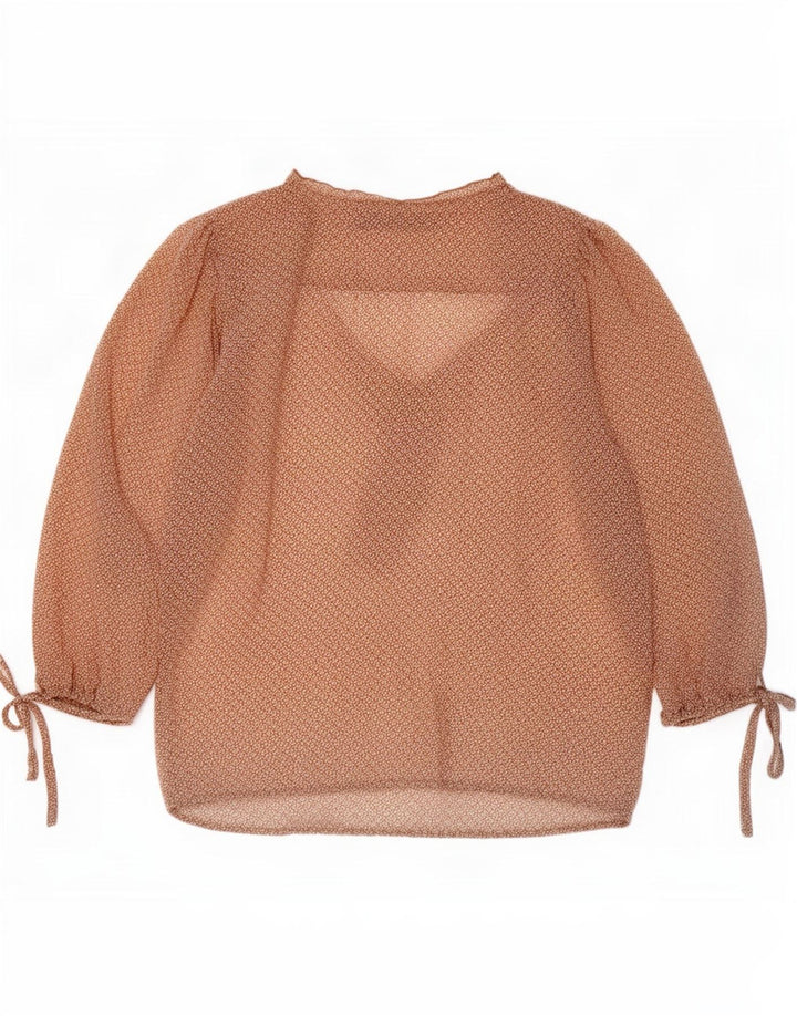 Zara Femme Haut à Motif Abstrait Manches 3/4 UK 10 Petit Beige