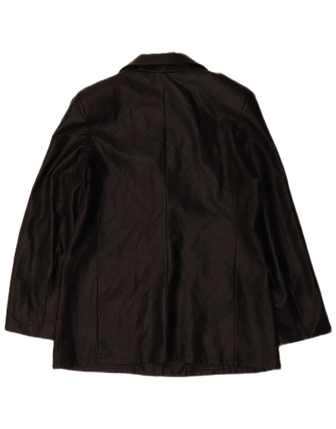 VINTAGE Femmes 1 Bouton Faux Cuir Blazer Veste UK 12 Moyen Noir