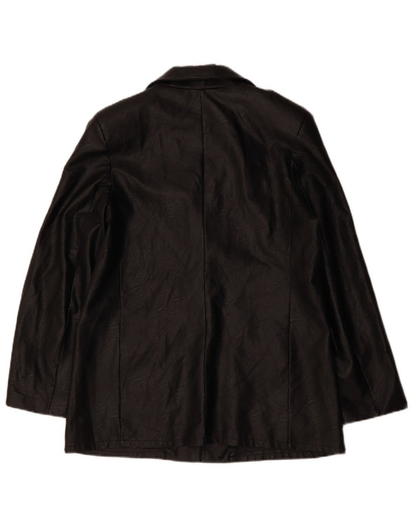 VINTAGE Femmes 1 Bouton Faux Cuir Blazer Veste UK 12 Moyen Noir