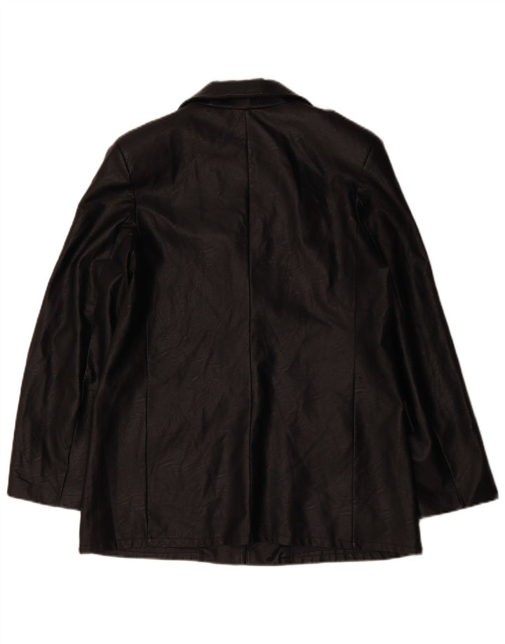 VINTAGE Femmes 1 Bouton Faux Cuir Blazer Veste UK 12 Moyen Noir
