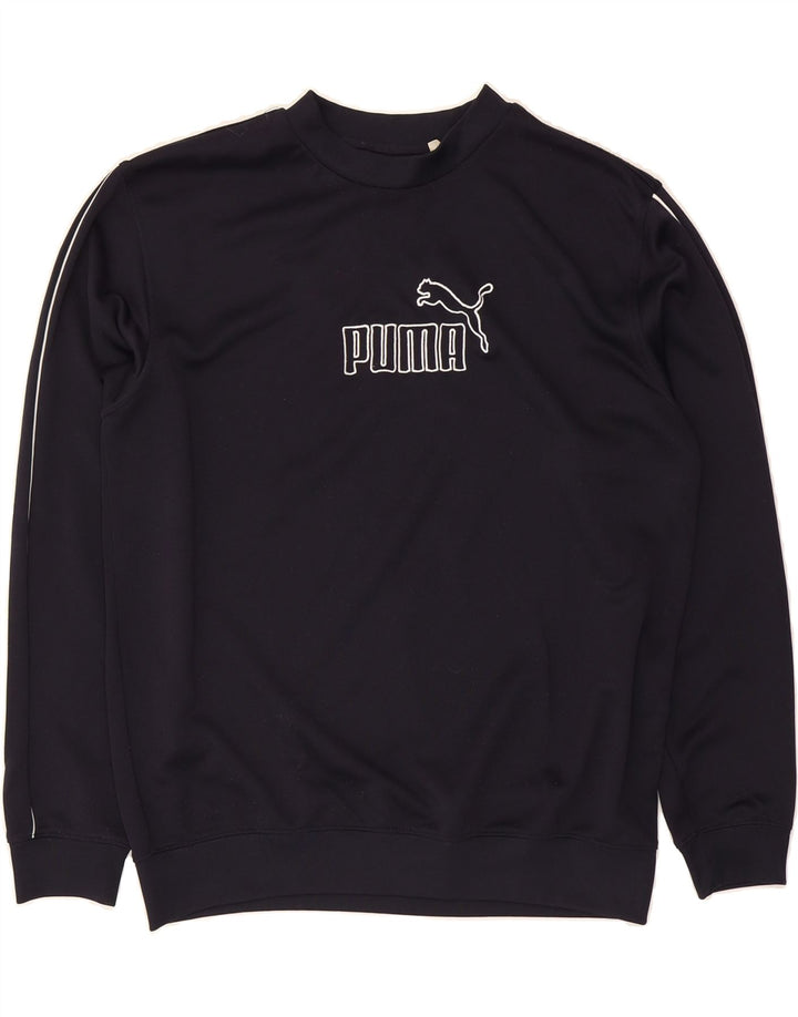 PUMA Mens Graphic Sweatshirt Jumper Large Navy Blue Polyester Vintage Puma and Second-Hand Puma from Messina Hembry 