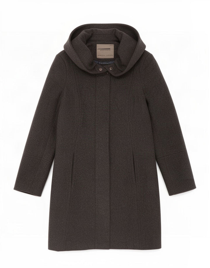 Zara Manteau à capuche pour femme UK 10 Petite laine noire