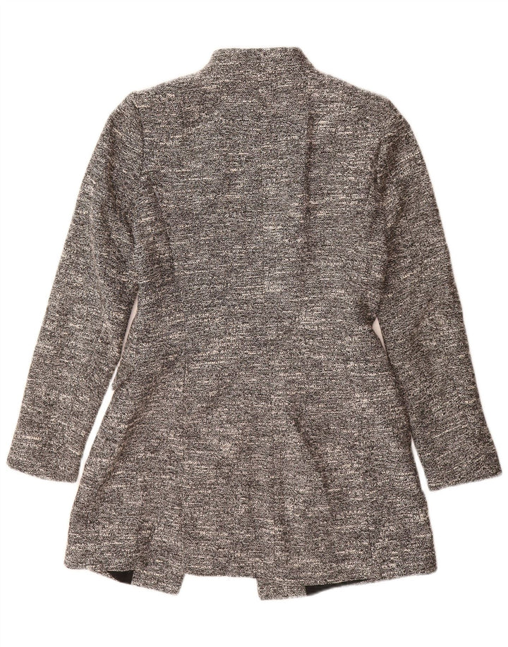 Zara Womens Open Overcoat UK 10 Small Gris Moucheté Coton