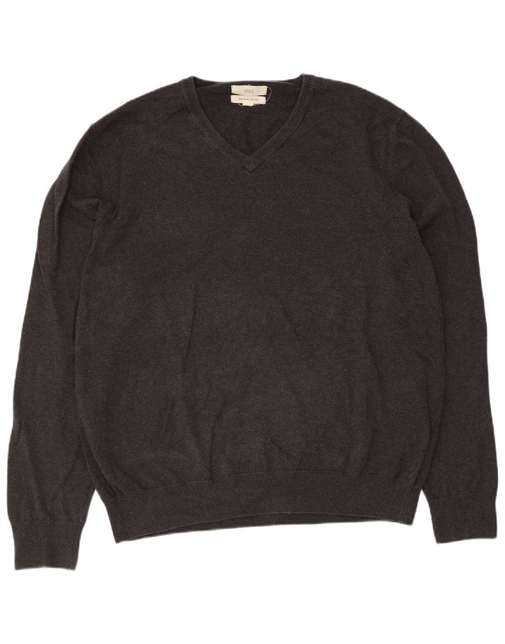 Marks & Spencer Pull col V pour homme XL Gris Coton