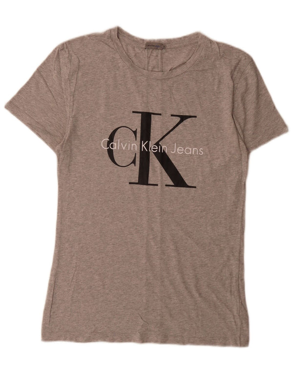 Calvin Klein Jeans T-shirt graphique pour femme UK 14 Gris moyen moucheté