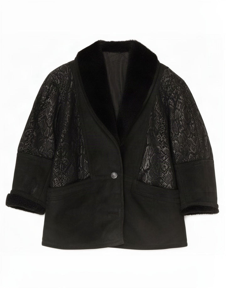 Conbipel Veste Oversize En Daim Femme IT 40 Petit Imprimé Animal Noir