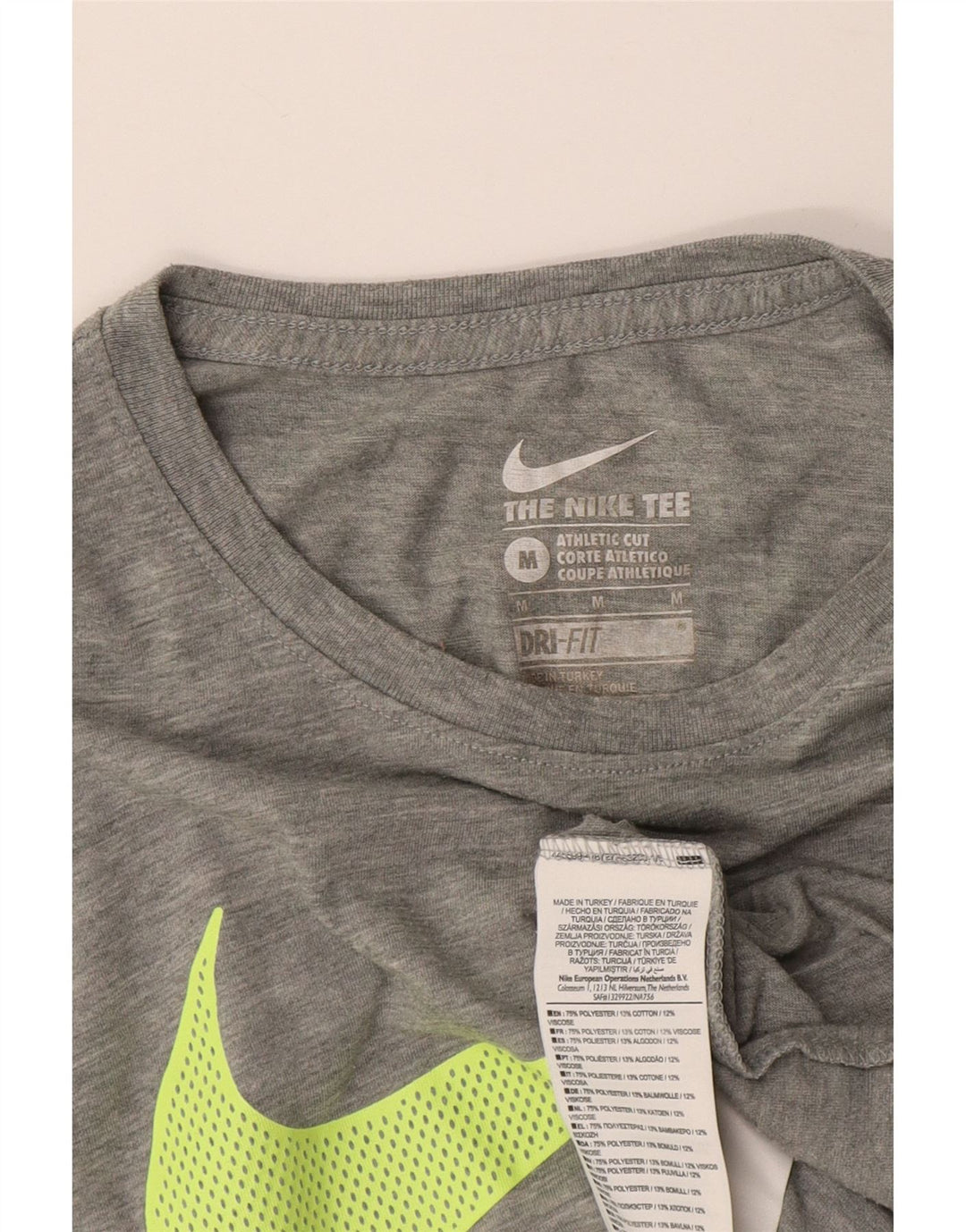 Nike Womens Dri Fit Graphic T-Shirt Top UK 12 Gris Moyen Moucheté Polyester