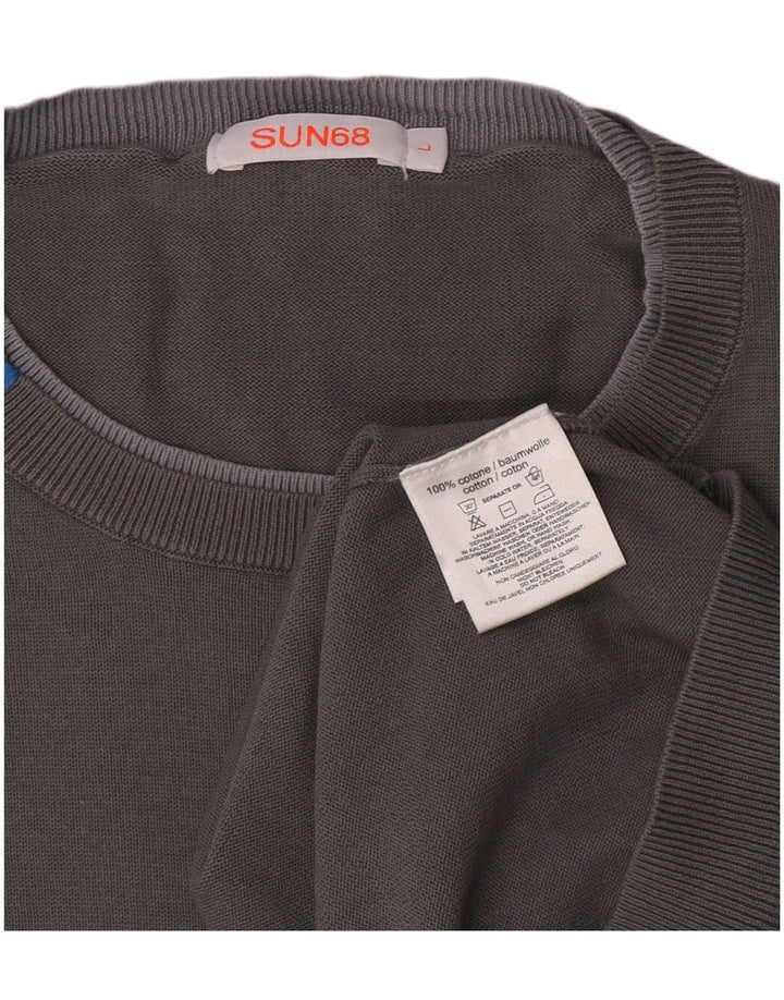Sun68 Pull col rond pour homme en coton gris Taille L