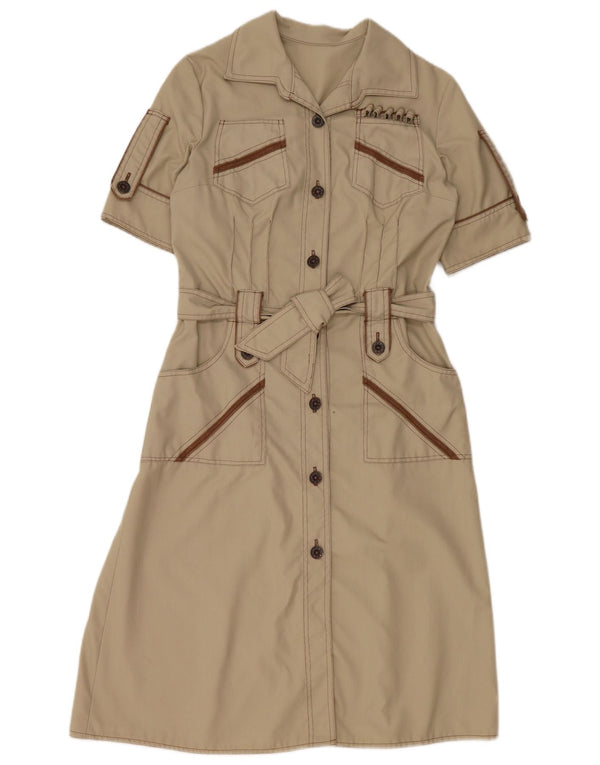 VINTAGE Robe chemise femme UK 12 Gris moyen