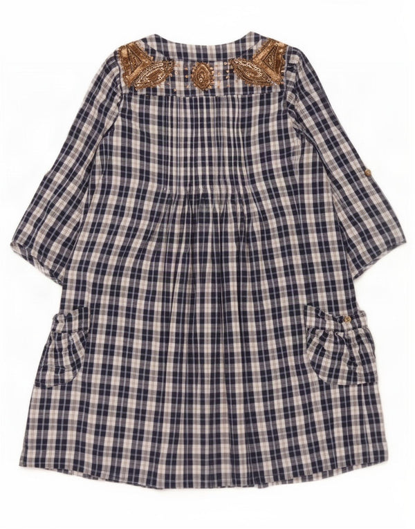 Monsoon Tunique à manches 3/4 pour femme UK 12 en coton à carreaux bleu marine moyen
