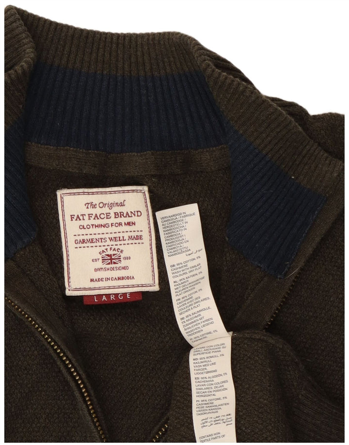 Fat Face Pull col zippé pour homme en coton kaki Taille L