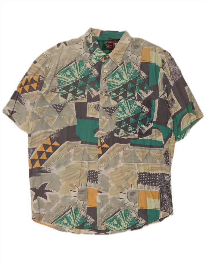 RODRIGO Chemise à manches courtes pour homme Taille 16 41 Grand motif géométrique multicolore