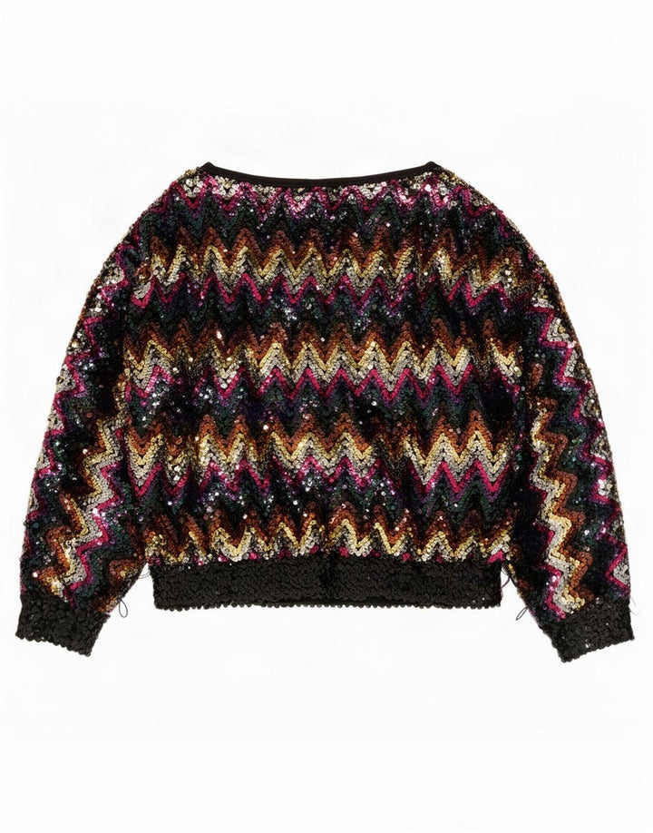 vintage Femme Sequin Blouse Top EU 38 Chevron multicolore moyen