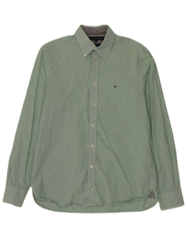Tommy Hilfiger Mens Custom Fit Shirt Small Green Striped Cotton