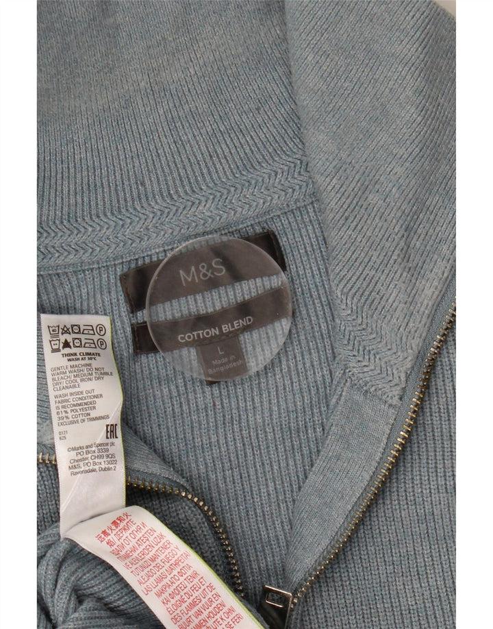 Marks & Spencer Pull à col zippé pour homme, grand bleu, polyester