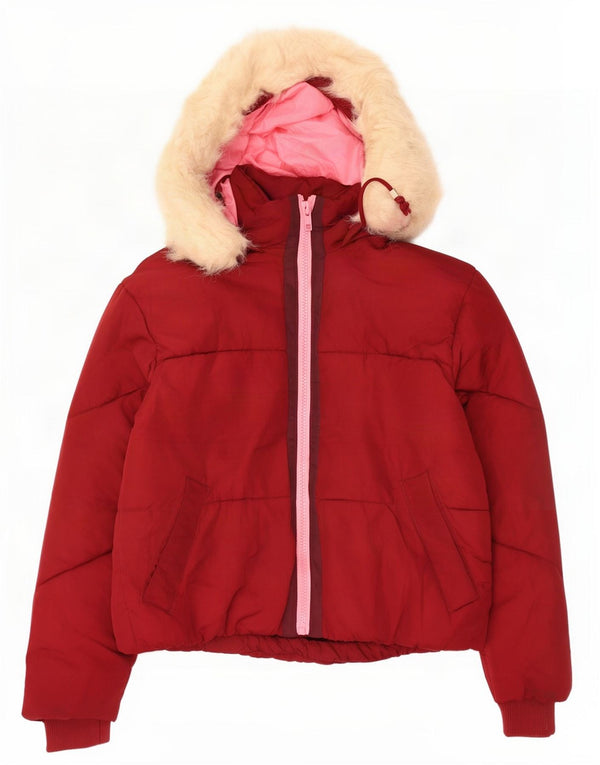 Topshop Veste matelassée surdimensionnée à capuche pour femme UK 6 XS Rouge Polyester