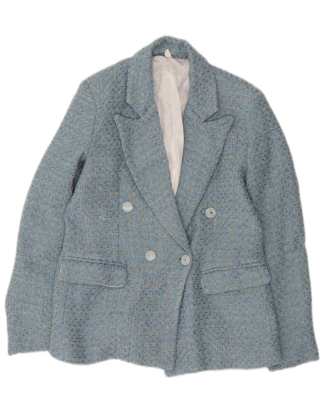 vintage Femme Double Breasted Blazer Veste UK 10 Petit Bleu Moucheté