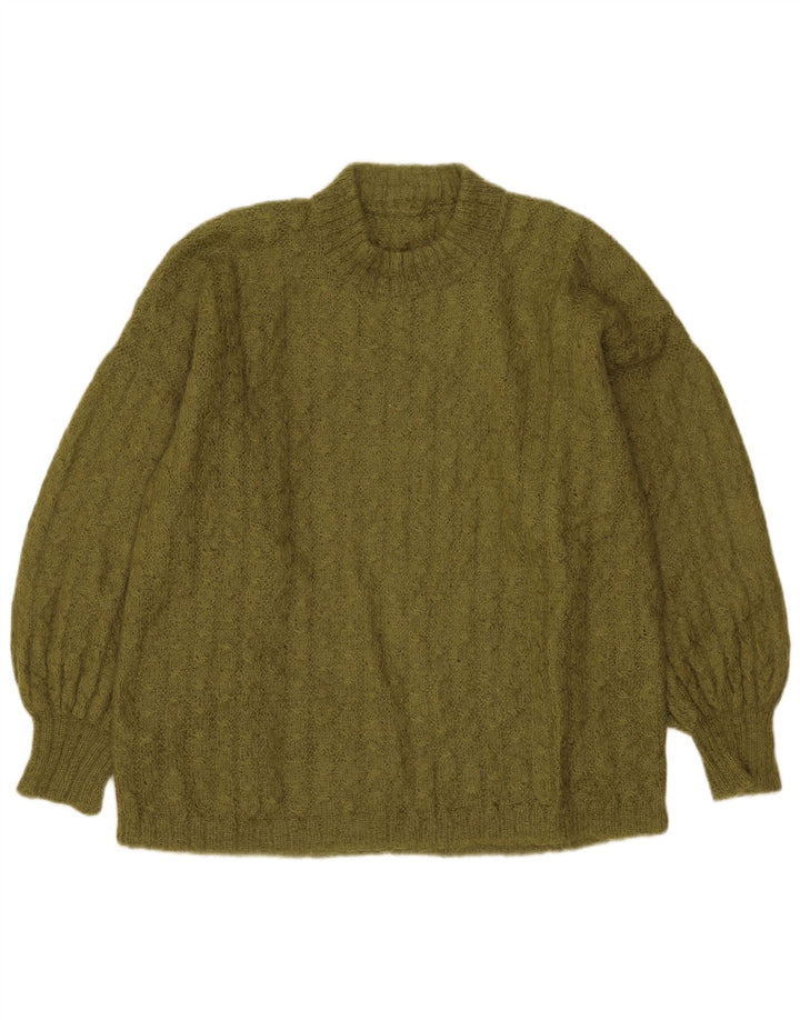 vintage Womens Turtle Neck Jumper Pull UK 14 Grand Kaki