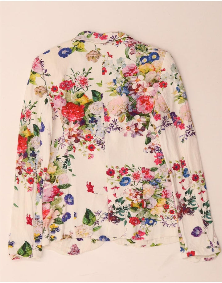 Zara Veste Blazer 1 Bouton Femme UK 10 Petite Viscose Florale Blanche