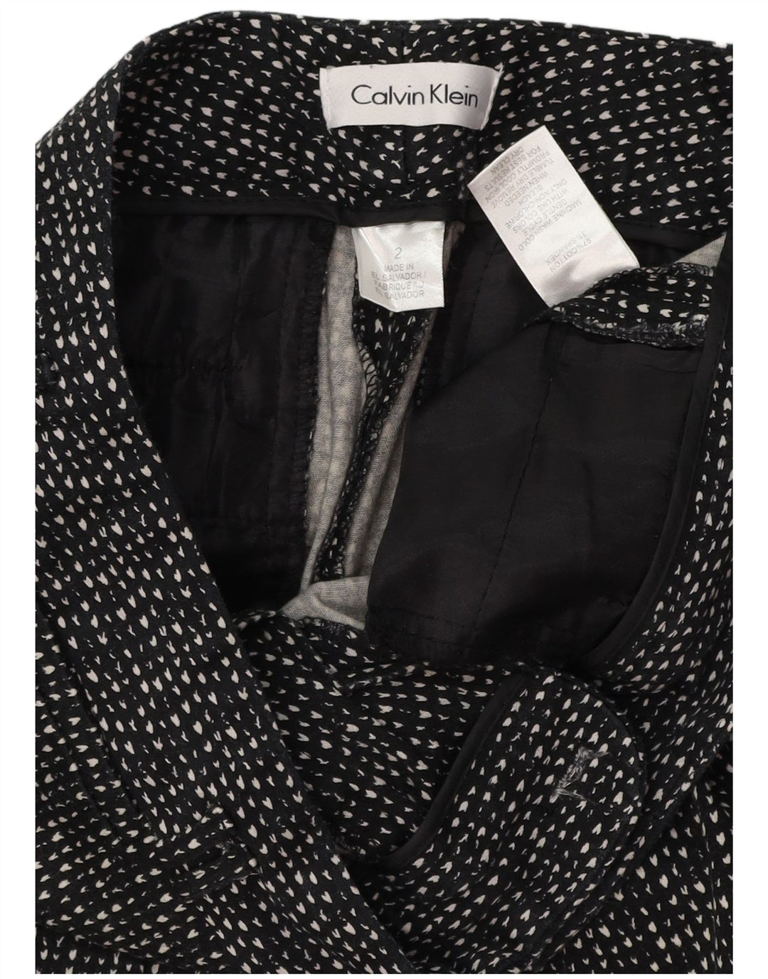CALVIN KLEIN Pantalon décontracté slim pour femme US 2 XS W28 L28 Noir tacheté
