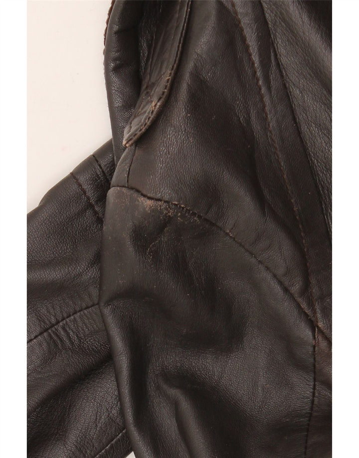 Zara Veste en cuir pour femme UK 10 Petit cuir marron