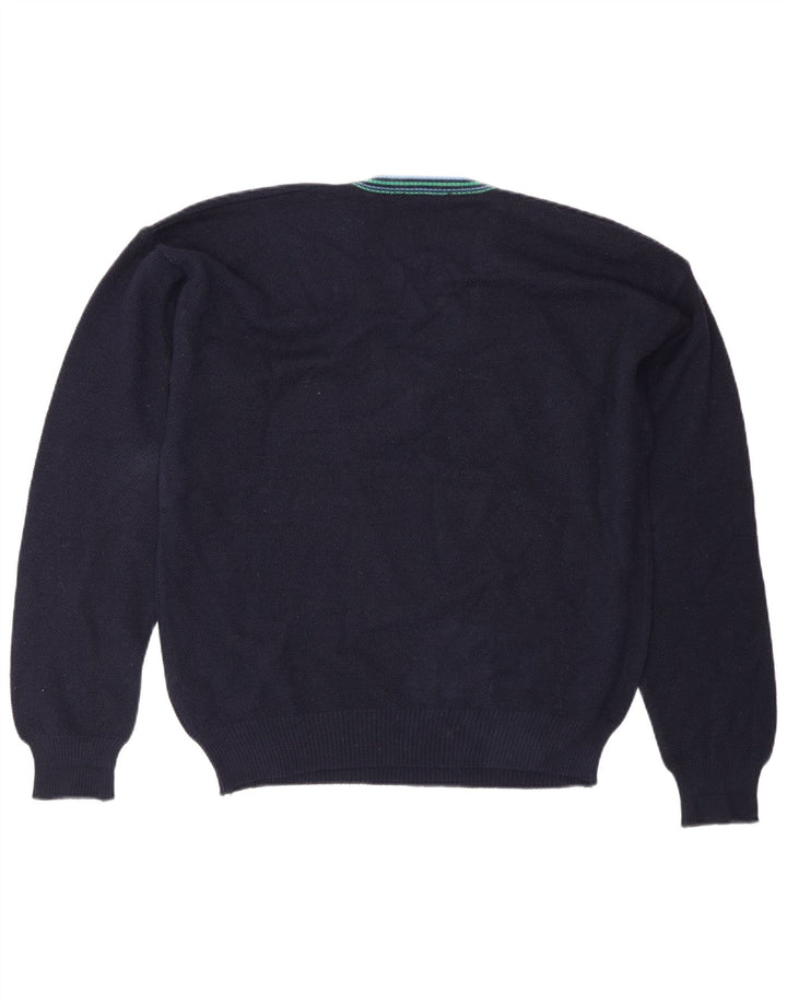vintage Homme Col V Pull Pull IT 50 Laine Bleu Marine Moyenne