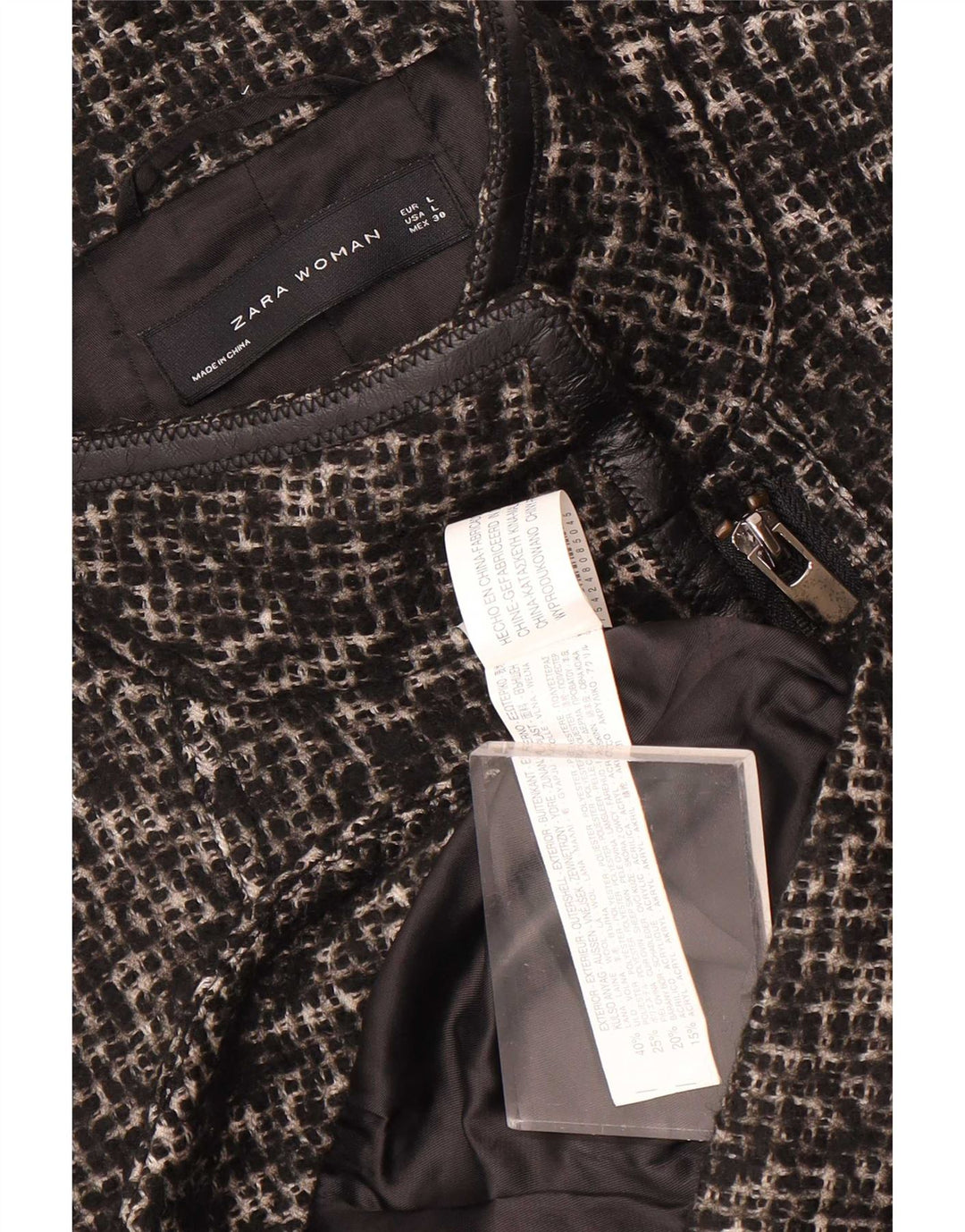 Zara Femme Veste Blazer Zippée UK 14 Grande Laine Noire