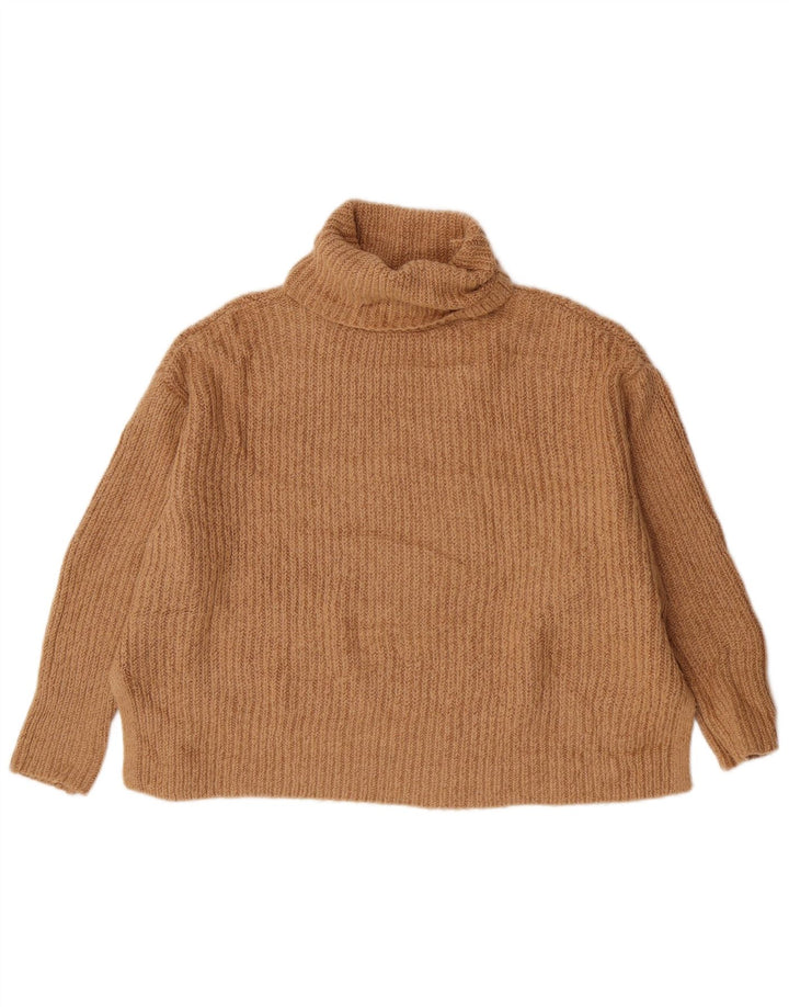 Zara Pull surdimensionné à col roulé pour femme UK 10 Petit Acrylique Beige