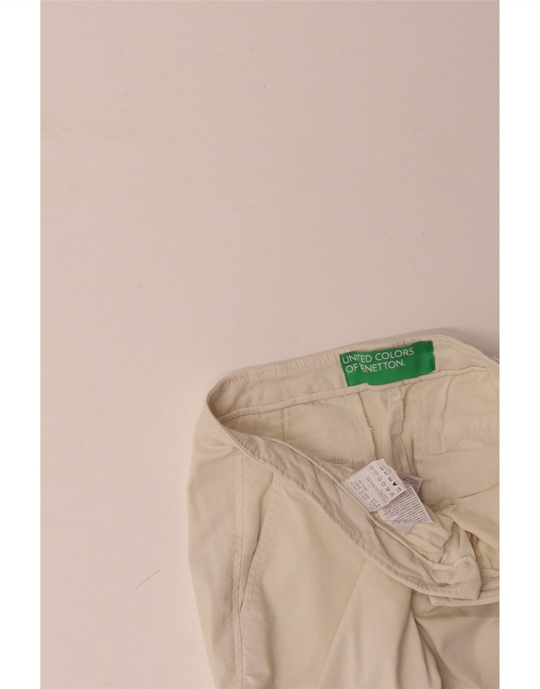 BENETTON Pantalon Chino Slim Femme UK 12 Moyen W32 L28 Coton Blanc Cassé