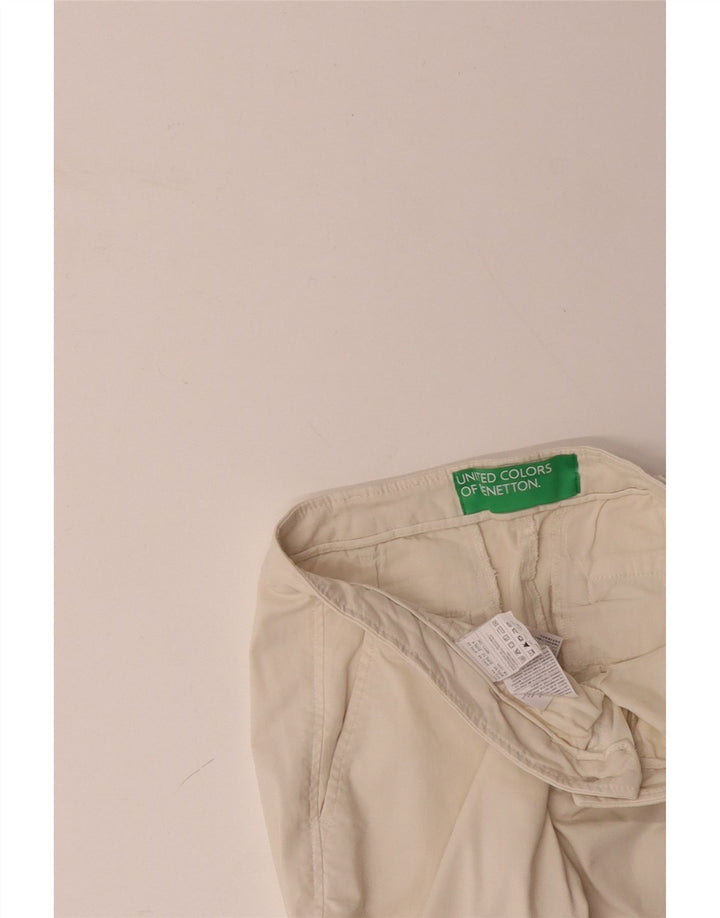 BENETTON Pantalon Chino Slim Femme UK 12 Moyen W32 L28 Coton Blanc Cassé