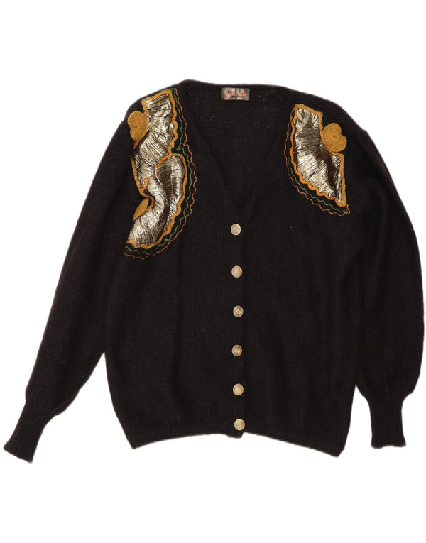 vintage Femme Cardigan Pull UK 16 Grand Mohair Noir