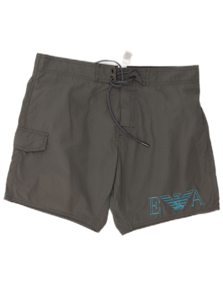 Emporio Armani Short de bain graphique pour hommes, grand gris, polyester