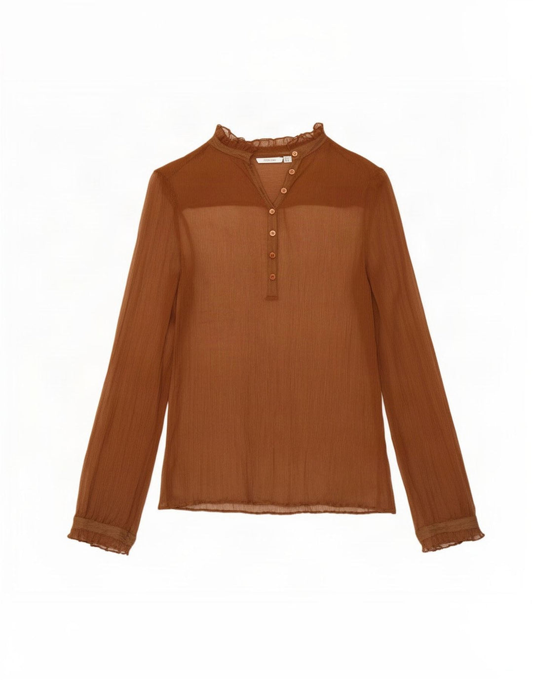 Zara Haut transparent à manches longues pour femme UK 14 Soie marron moyen