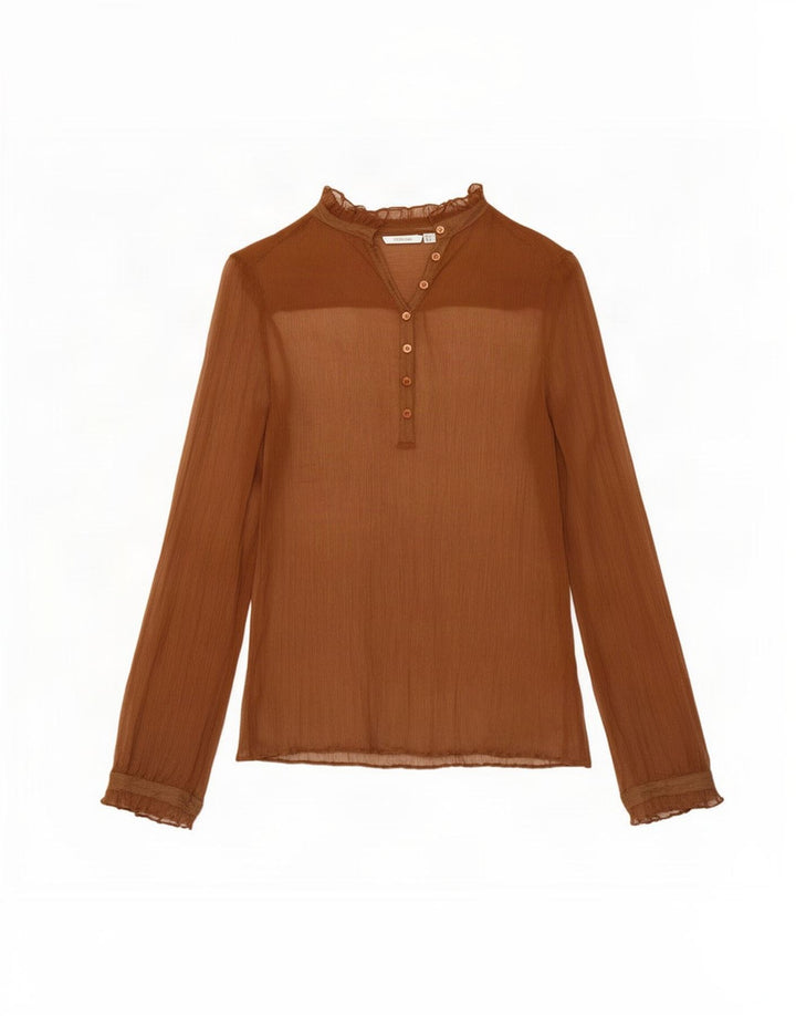 Zara Haut transparent à manches longues pour femme UK 14 Soie marron moyen