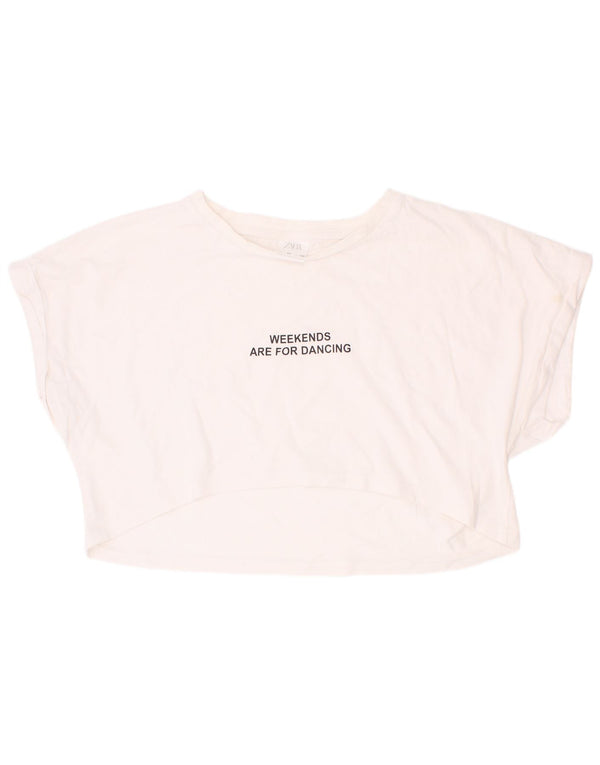 Zara Girls Crop Graphic T-Shirt Top 9-10 ans Blanc