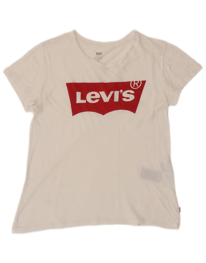 LEVI'S T-Shirt Graphique Femme UK 12 Coton Blanc Moyen