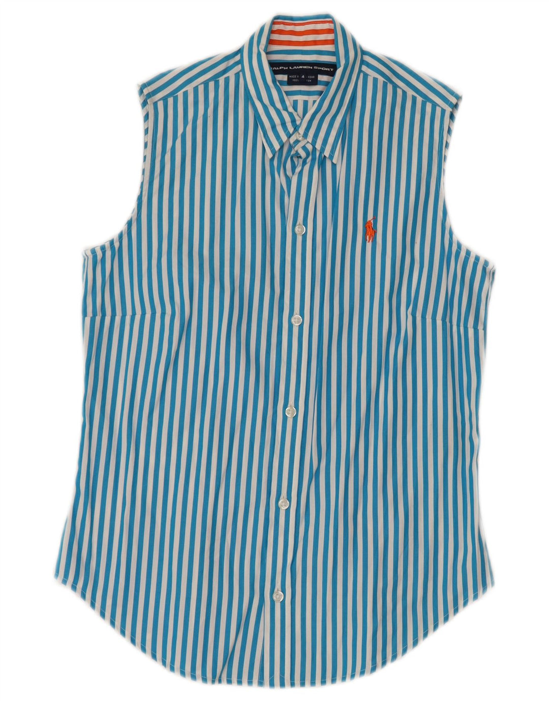 RALPH LAUREN Chemise sans manches pour femme US 4 Petit coton rayé bleu