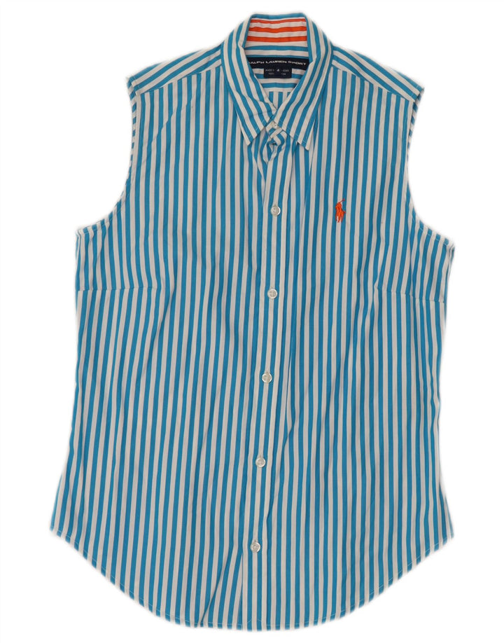 RALPH LAUREN Chemise sans manches pour femme US 4 Petit coton rayé bleu