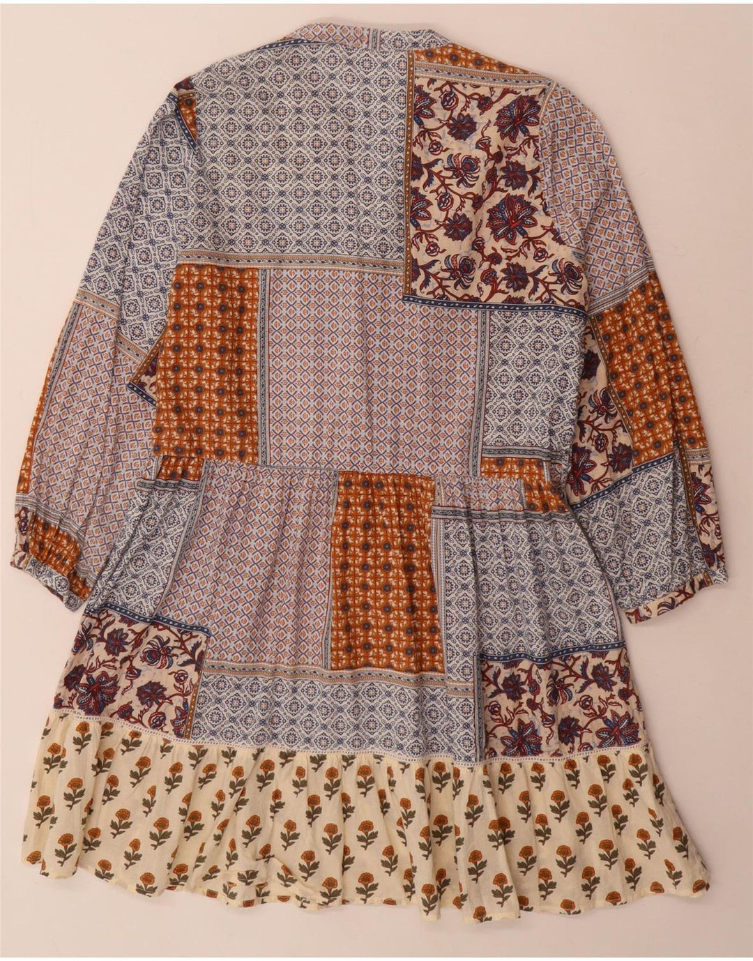 Zara Robe à manches longues pour femme UK 10 Petit patchwork multicolore