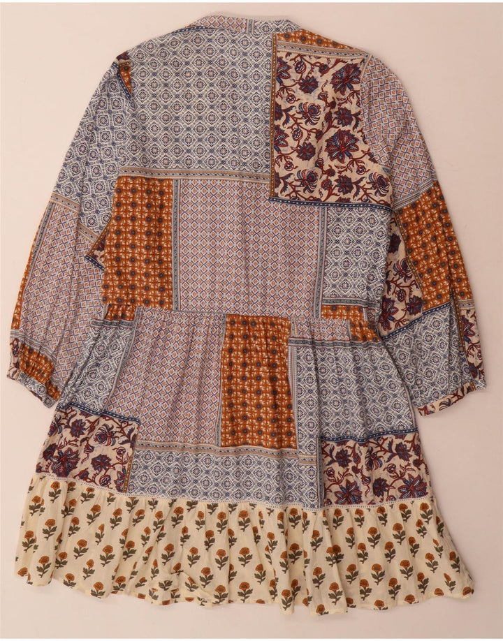 Zara Robe à manches longues pour femme UK 10 Petit patchwork multicolore