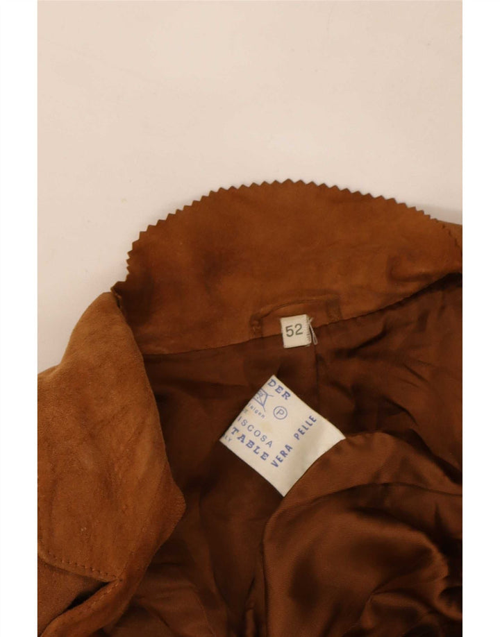 vintage Mens Double Breasted Suede Blazer Veste IT 52 XL Cuir Marron