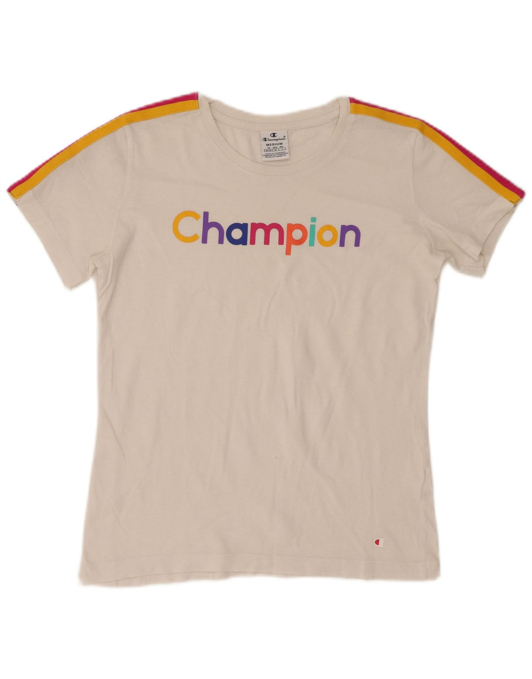 Champion T-shirt graphique pour femme UK 12 Medium White Colourblock