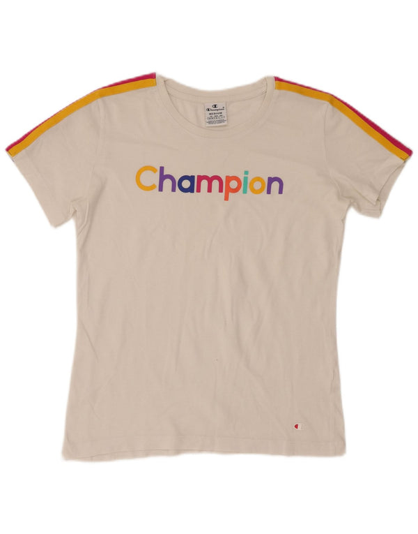 Champion T-shirt graphique pour femme UK 12 Medium White Colourblock