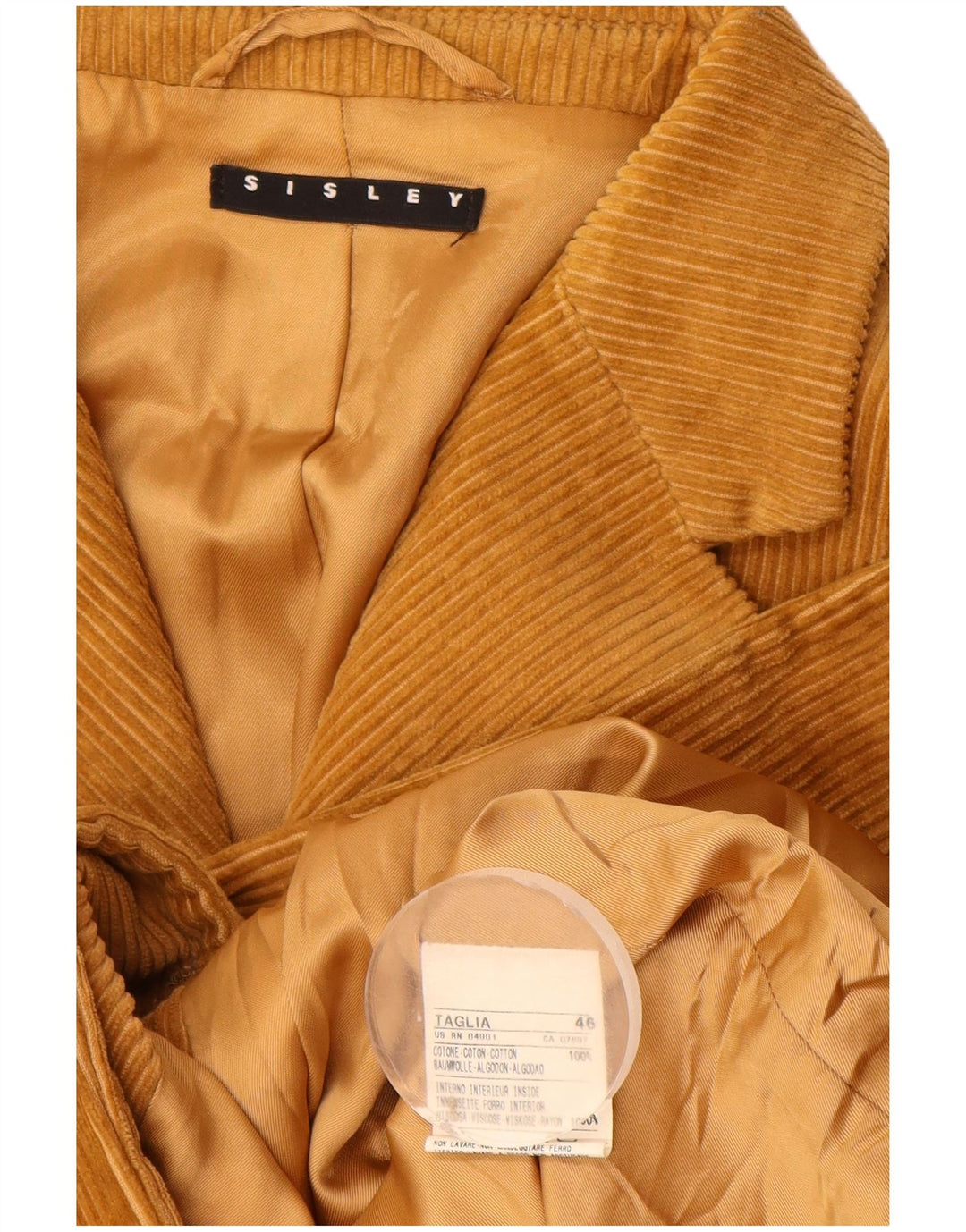 Sisley Veste blazer en velours côtelé à 3 boutons pour homme UK 46 3XL Marron Coton