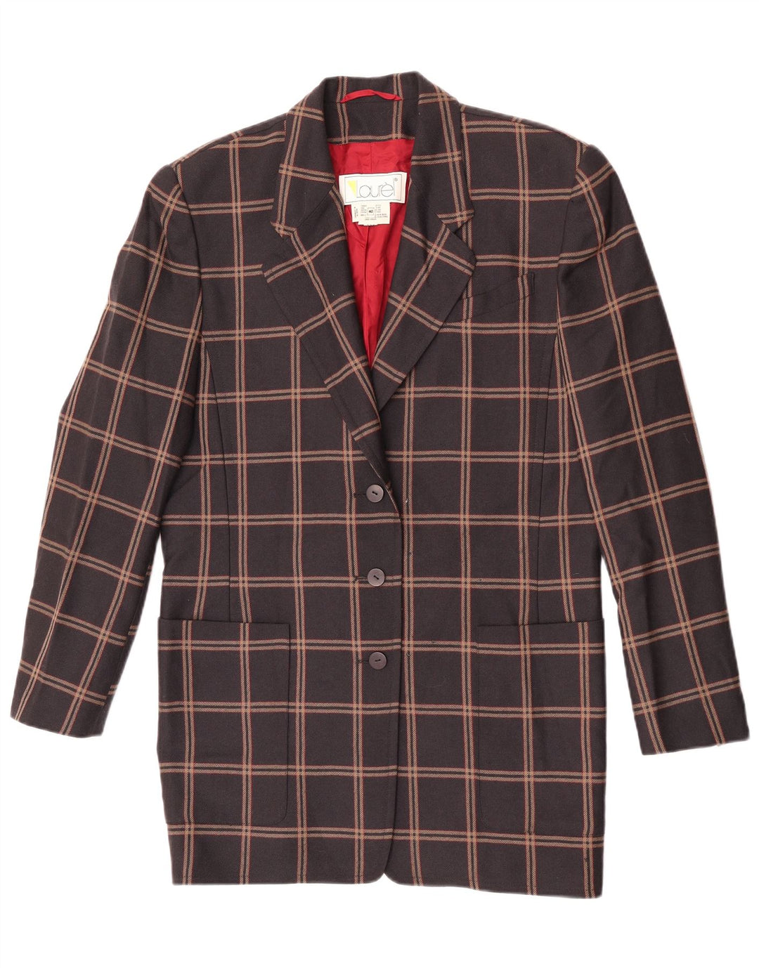 Laurel Veste blazer longue à 3 boutons pour femme EU 40 Marron moyen à carreaux