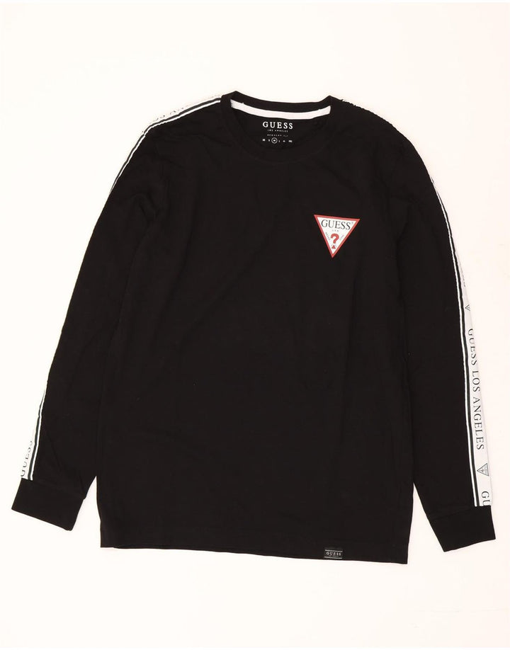 GUESS Haut graphique à manches longues pour homme en coton color block noir moyen