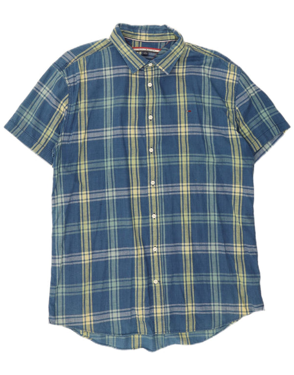 Tommy Hilfiger Chemise à manches courtes pour homme 2XL en coton à carreaux bleu