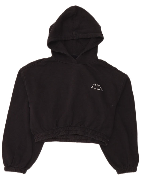 Jack Wills Pull à capuche court surdimensionné pour femme UK 8 Petit coton noir