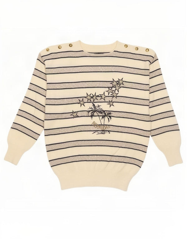 vintage Womens Graphic Crew Neck Jumper Sweater IT 46 Grand Blanc Rayé